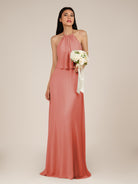 KissDress-Rhoswen Wild Rose Sheath Chiffon Halter Neck Long Bridesmaid Dress