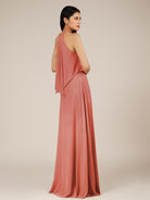 KissDress-Rhoswen Wild Rose Sheath Chiffon Halter Neck Long Bridesmaid Dress