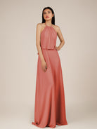 KissDress-Rhoswen Wild Rose Sheath Chiffon Halter Neck Long Bridesmaid Dress