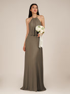 KissDress-Rhoswen Willow Green Sheath Chiffon Halter Neck Long Bridesmaid Dress