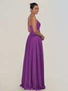 KissDress-Risa Amethyst A Line Chiffon V Neck Long Bridesmaid Dress with Pleats