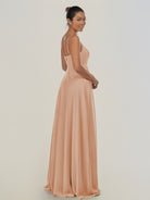 KissDress-Risa Champagne Rose A Line Chiffon V Neck Long Bridesmaid Dress with Pleats