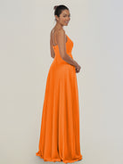 KissDress-Risa Cinnamon A Line Chiffon V Neck Long Bridesmaid Dress with Pleats