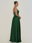 KissDress-Risa Dark Green A Line Chiffon V Neck Long Bridesmaid Dress with Pleats