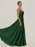 KissDress-Risa Dark Green A Line Chiffon V Neck Long Bridesmaid Dress with Pleats