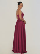 KissDress-Risa Desert Rose A Line Chiffon V Neck Long Bridesmaid Dress with Pleats