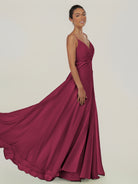 KissDress-Risa Desert Rose A Line Chiffon V Neck Long Bridesmaid Dress with Pleats