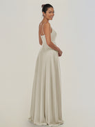 KissDress-Risa Dove Gray A Line Chiffon V Neck Long Bridesmaid Dress with Pleats
