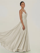 KissDress-Risa Dove Gray A Line Chiffon V Neck Long Bridesmaid Dress with Pleats