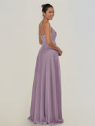KissDress-Risa Dusk A Line Chiffon V Neck Long Bridesmaid Dress with Pleats