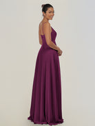 KissDress-Risa Fig A Line Chiffon V Neck Long Bridesmaid Dress with Pleats