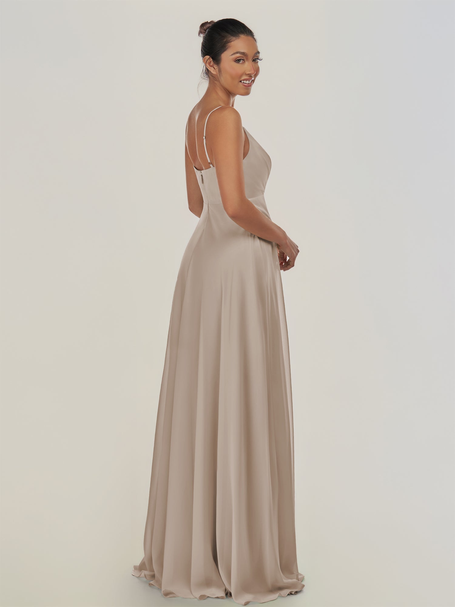 KissDress-Risa Frost A Line Chiffon V Neck Long Bridesmaid Dress with Pleats