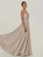 KissDress-Risa Frost A Line Chiffon V Neck Long Bridesmaid Dress with Pleats