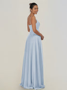 KissDress-Risa Ice A Line Chiffon V Neck Long Bridesmaid Dress with Pleats
