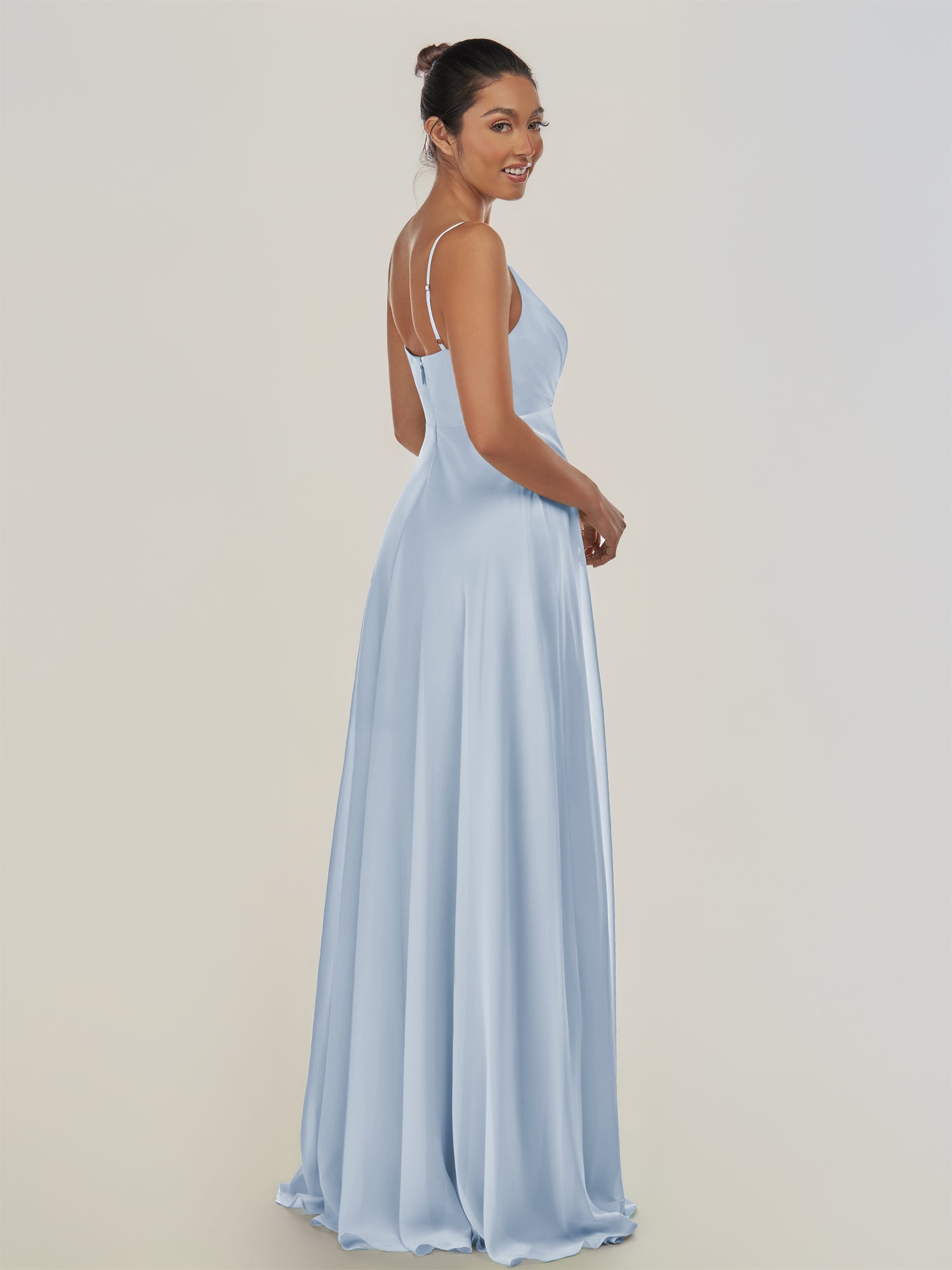KissDress-Risa Ice A Line Chiffon V Neck Long Bridesmaid Dress with Pleats