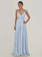 KissDress-Risa Ice A Line Chiffon V Neck Long Bridesmaid Dress with Pleats