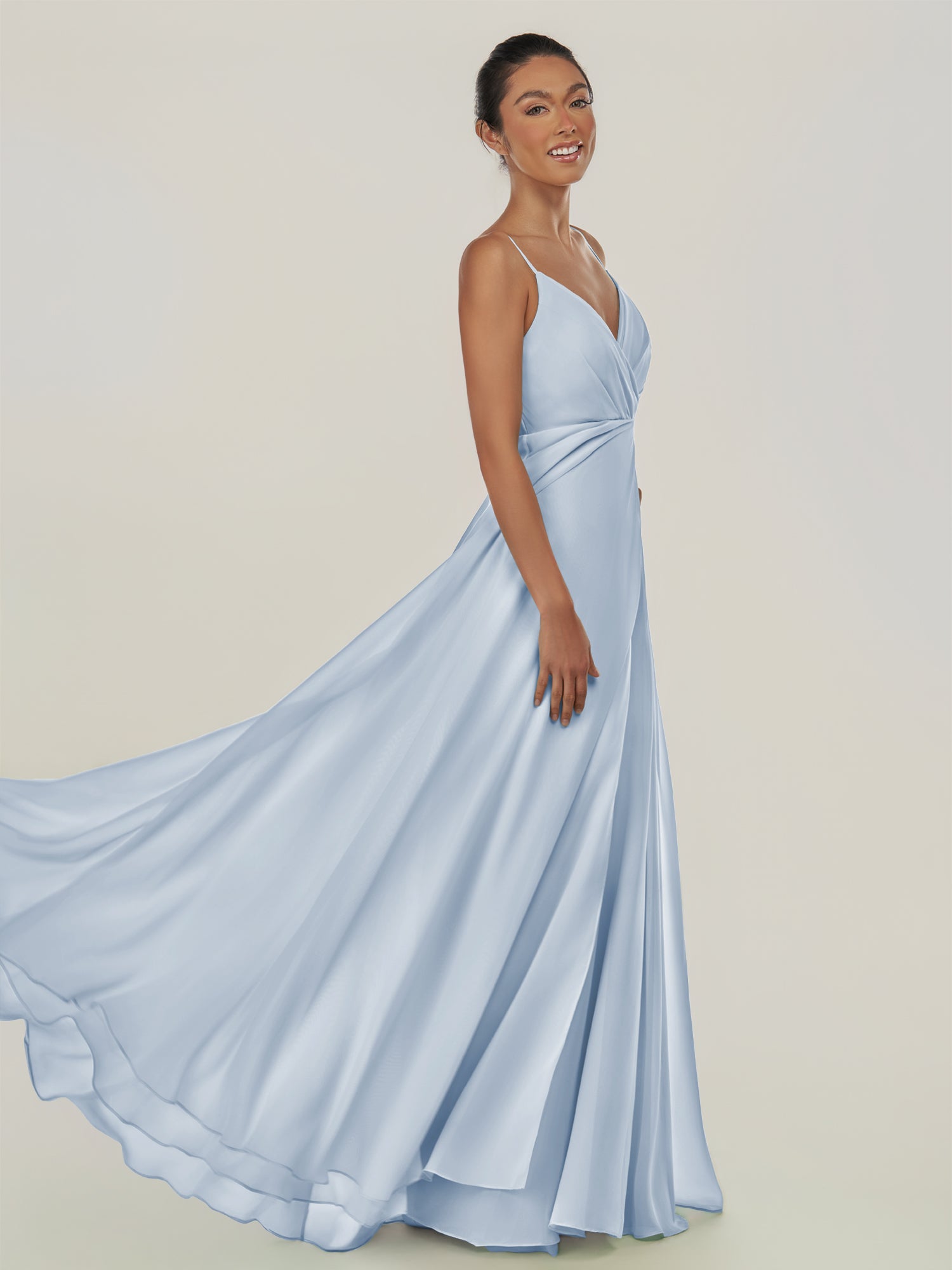 KissDress-Risa Ice A Line Chiffon V Neck Long Bridesmaid Dress with Pleats