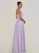 KissDress-Risa Lavender A Line Chiffon V Neck Long Bridesmaid Dress with Pleats