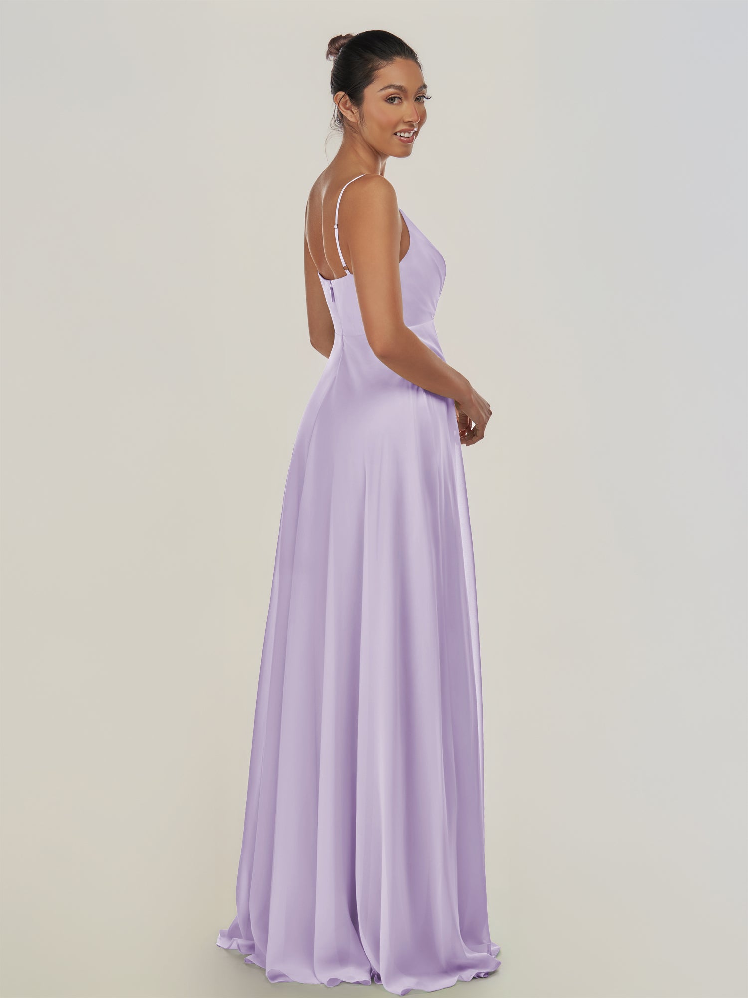 KissDress-Risa Lavender A Line Chiffon V Neck Long Bridesmaid Dress with Pleats