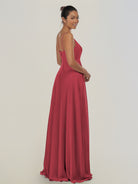 KissDress-Risa Merlot A Line Chiffon V Neck Long Bridesmaid Dress with Pleats