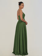 KissDress-Risa Moss A Line Chiffon V Neck Long Bridesmaid Dress with Pleats