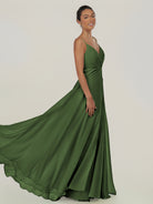 KissDress-Risa Moss A Line Chiffon V Neck Long Bridesmaid Dress with Pleats