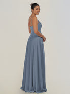 KissDress-Risa Neptune A Line Chiffon V Neck Long Bridesmaid Dress with Pleats