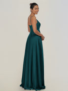 KissDress-Risa Pine A Line Chiffon V Neck Long Bridesmaid Dress with Pleats
