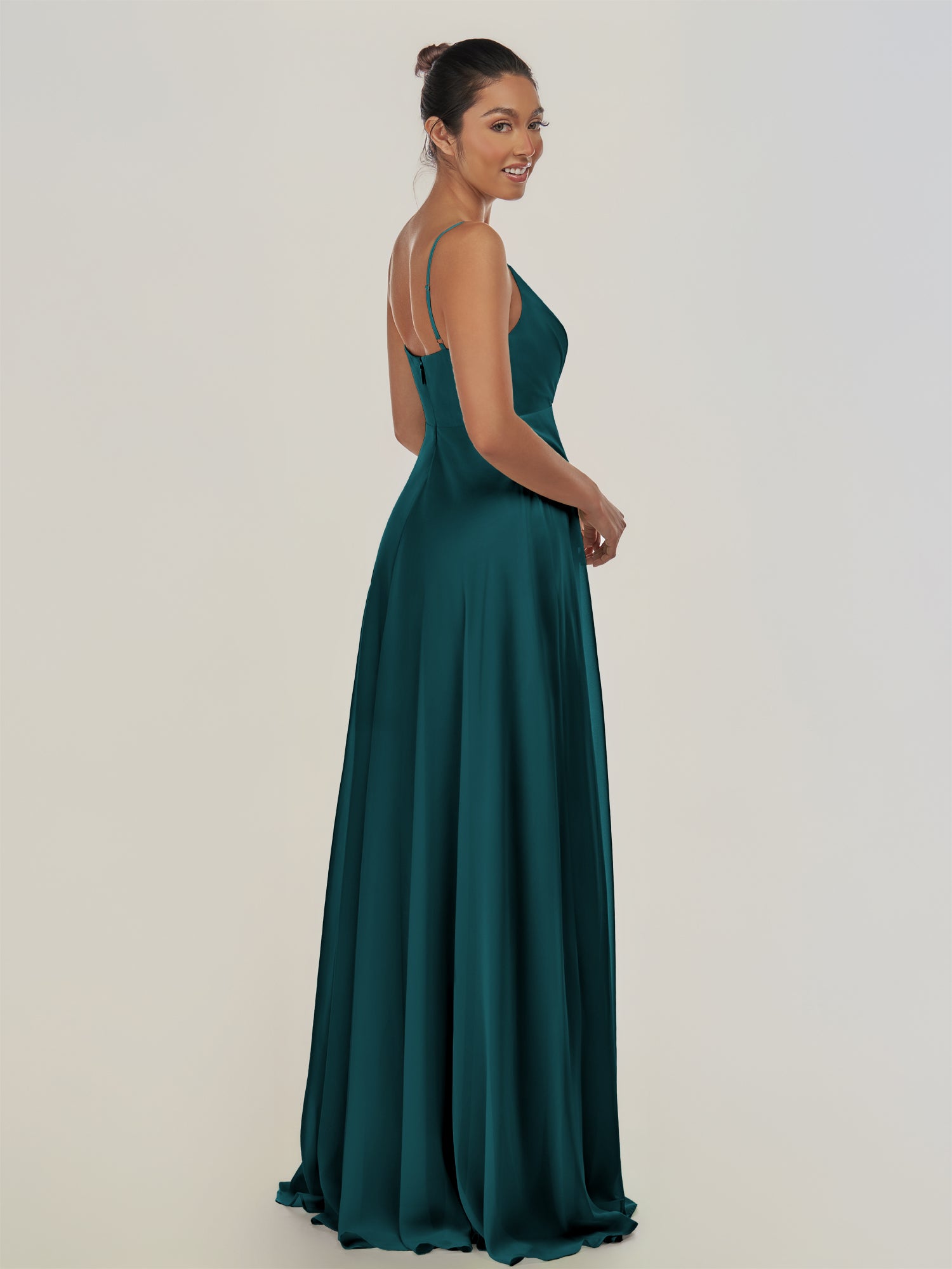 KissDress-Risa Pine A Line Chiffon V Neck Long Bridesmaid Dress with Pleats