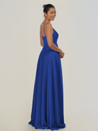 KissDress-Risa Royal Blue A Line Chiffon V Neck Long Bridesmaid Dress with Pleats