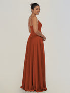 KissDress-Risa Spice A Line Chiffon V Neck Long Bridesmaid Dress with Pleats
