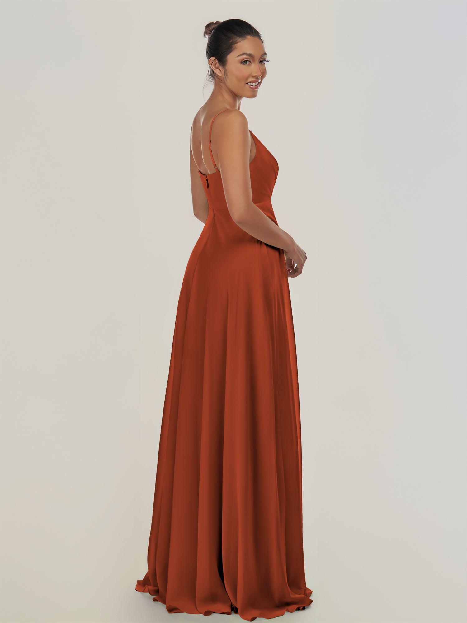 KissDress-Risa Spice A Line Chiffon V Neck Long Bridesmaid Dress with Pleats