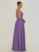 KissDress-Risa Tahiti A Line Chiffon V Neck Long Bridesmaid Dress with Pleats