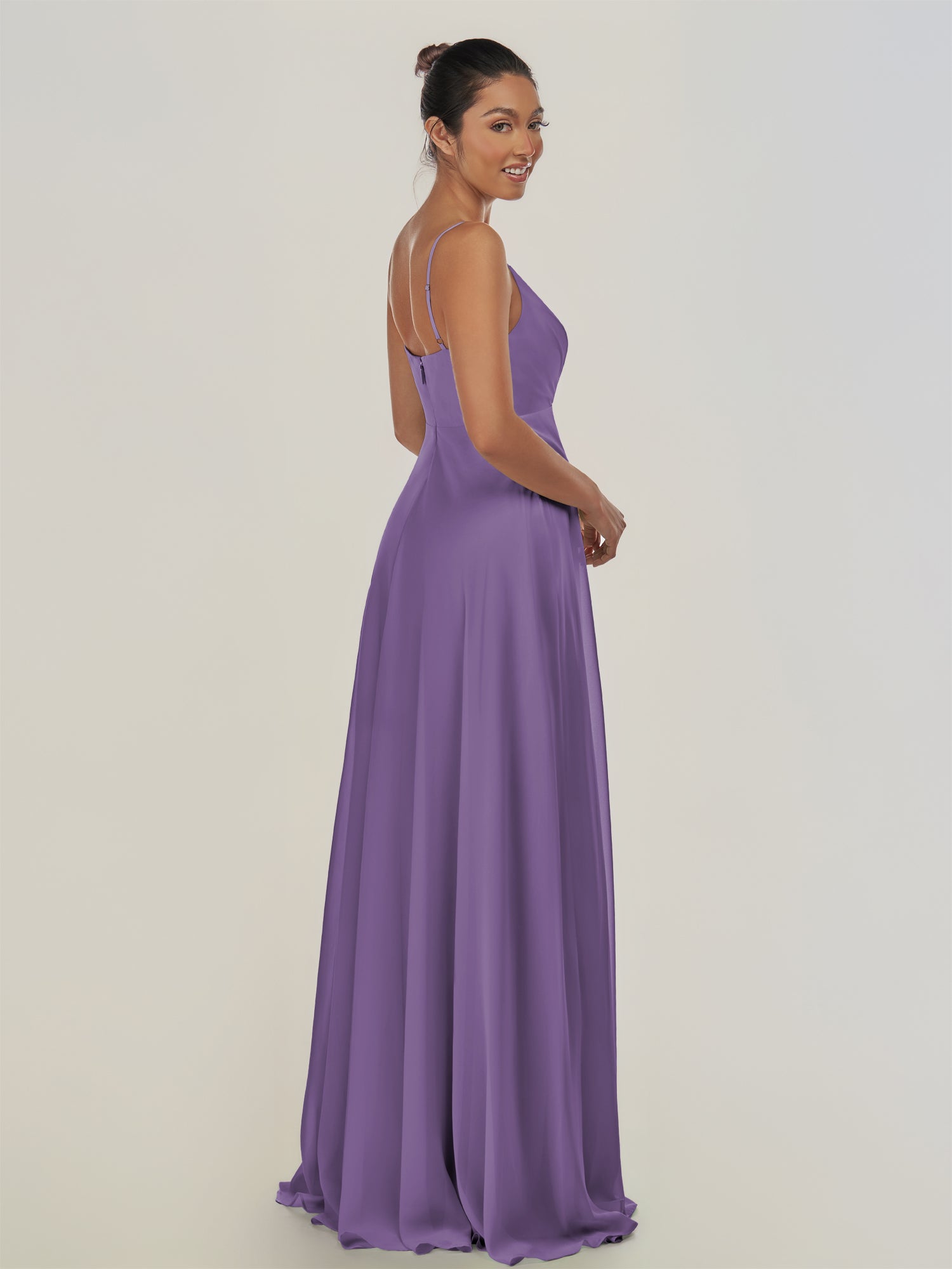 KissDress-Risa Tahiti A Line Chiffon V Neck Long Bridesmaid Dress with Pleats