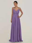 KissDress-Risa Tahiti A Line Chiffon V Neck Long Bridesmaid Dress with Pleats