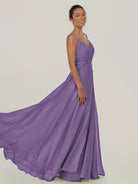 KissDress-Risa Tahiti A Line Chiffon V Neck Long Bridesmaid Dress with Pleats