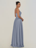 KissDress-Risa Twilight A Line Chiffon V Neck Long Bridesmaid Dress with Pleats
