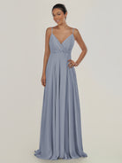 KissDress-Risa Twilight A Line Chiffon V Neck Long Bridesmaid Dress with Pleats