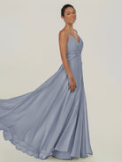 KissDress-Risa Twilight A Line Chiffon V Neck Long Bridesmaid Dress with Pleats