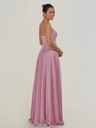 KissDress-Risa Vintage Mauve A Line Chiffon V Neck Long Bridesmaid Dress with Pleats