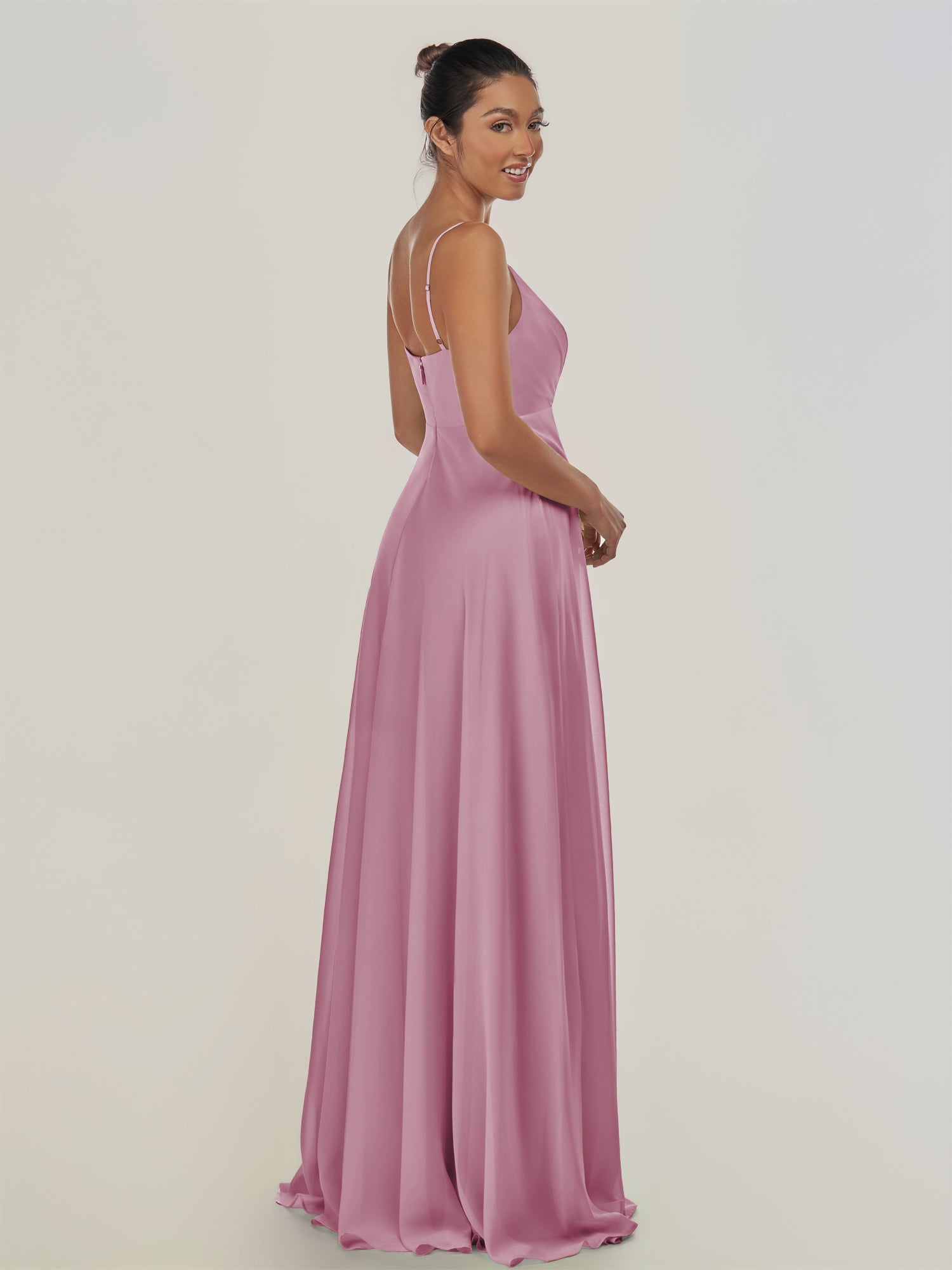 KissDress-Risa Vintage Mauve A Line Chiffon V Neck Long Bridesmaid Dress with Pleats