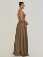KissDress-Risa Willow Green A Line Chiffon V Neck Long Bridesmaid Dress with Pleats