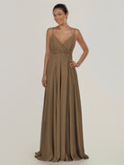 KissDress-Risa Willow Green A Line Chiffon V Neck Long Bridesmaid Dress with Pleats