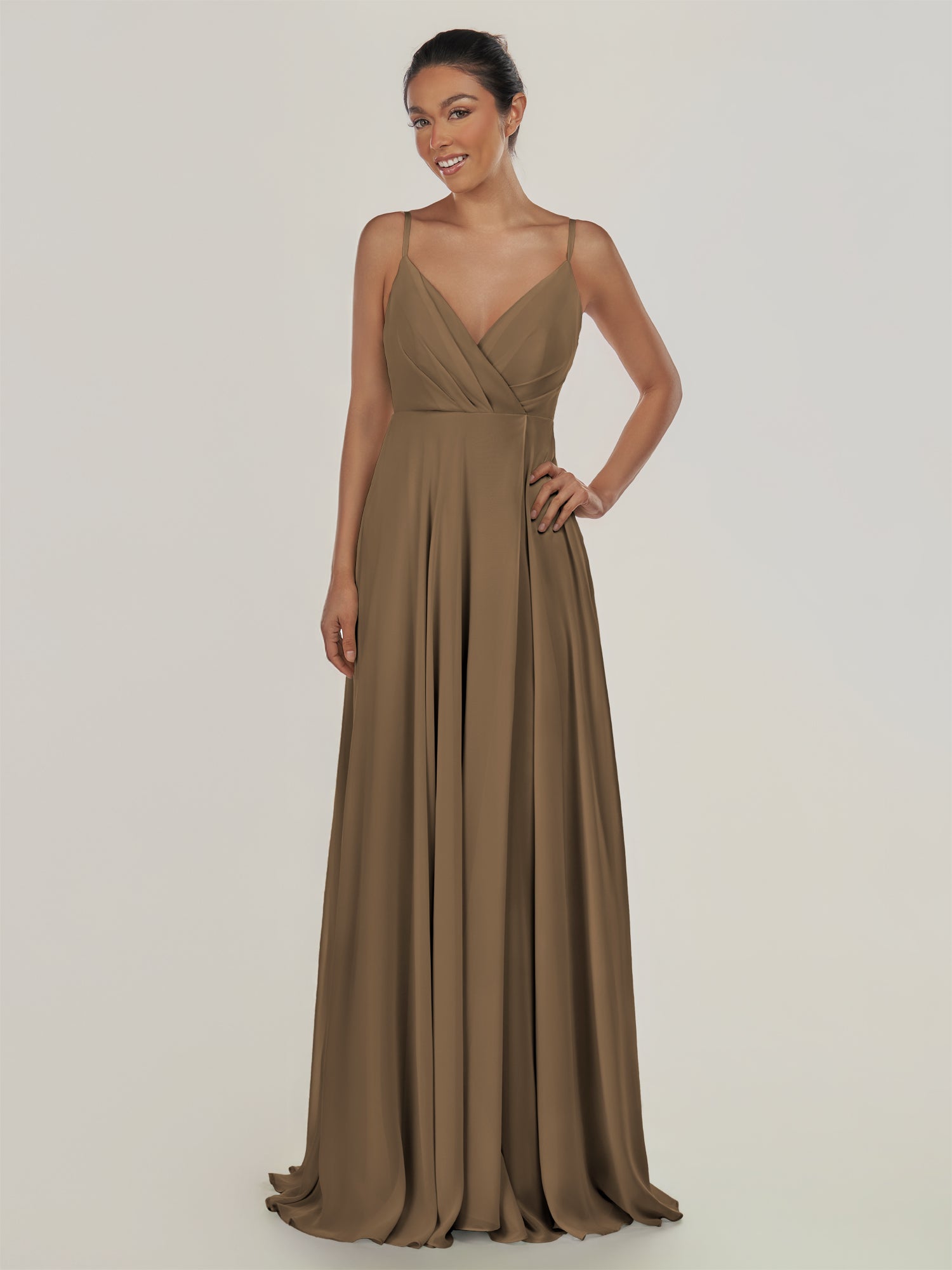 KissDress-Risa Willow Green A Line Chiffon V Neck Long Bridesmaid Dress with Pleats