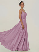 KissDress-Risa Wisteria A Line Chiffon V Neck Long Bridesmaid Dress with Pleats