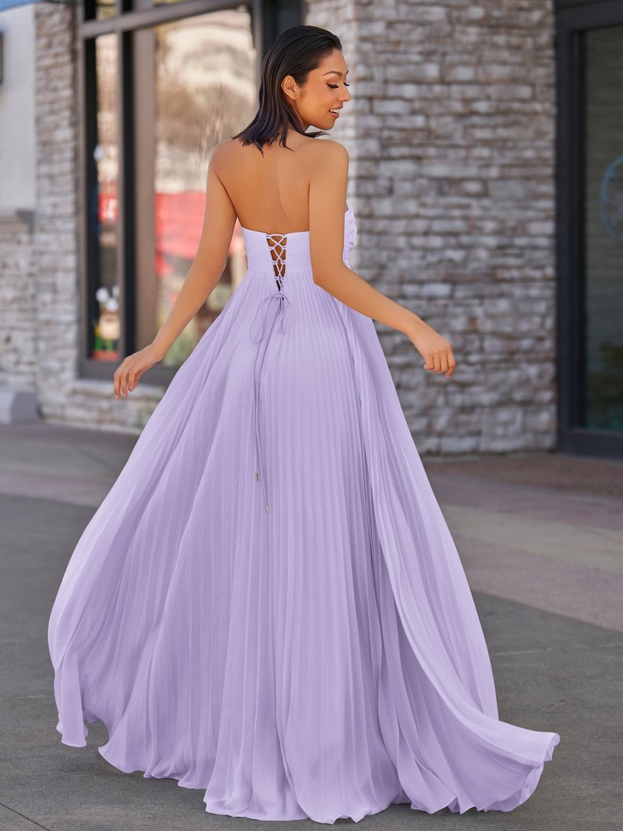 Rodri | A Line Light Pink Strapless Chiffon Long Prom Dress - KissProm
