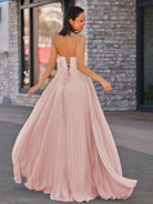 Rodri | A Line Light Pink Strapless Chiffon Long Prom Dress - KissProm