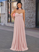 Rodri | A Line Light Pink Strapless Chiffon Long Prom Dress - KissProm