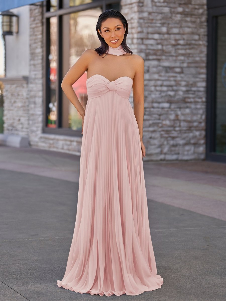 Rodri | A Line Light Pink Strapless Chiffon Long Prom Dress - KissProm
