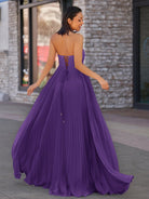 Rodri | A Line Light Pink Strapless Chiffon Long Prom Dress - KissProm